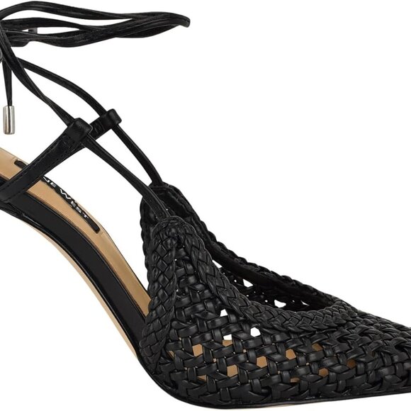 Women's Faux Leather Pumps 8 Sky-High Heel Woven Detailing Ankle Tie Dress - Picture 5 of 6